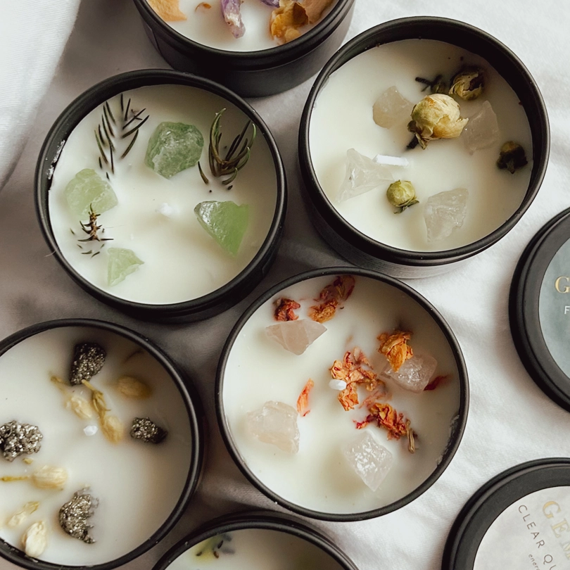 candele naturali con cristalli